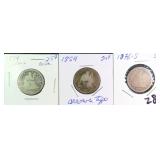 Three (3) Seated Liberty Silver Quarters