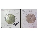 TWO (2) Silver Sweden 1 Kroner Coins, $10.92