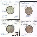 Four (4) Silver Guatemala Ten Centavos, Date Range