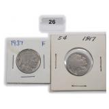 TWO (2) Buffalo Nickels