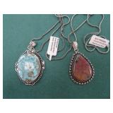 TWO (2) German Silver Pendants with Stones