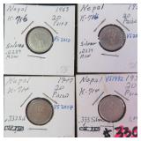 Four (4) Silver Nepal 20 Paisa Coins