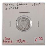 SILVER South Africa 1949 3 Pence Coin