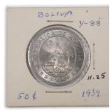 1939 Bolivia Fifty Centavos