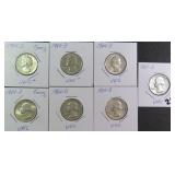 Seven (7) 1964-D UNC Silver Washington Quarters