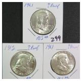 Three (3) Silver Franklin Half Dollars (Nice Ones)