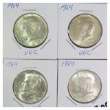 Four (4) Silver 1964 Kennedy Half Dollars