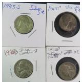 Four (4) Silver War Nickels ($13.52 Melt Value