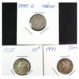 Three (3) Silver Mercury Dimes