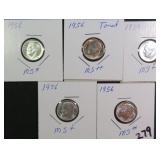 Five (5) Mint State Silver 1956 Roosevelt Dimes