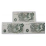 Three (3) British One Pound Notes
