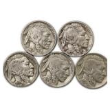Five (5) Buffalo Nickels 5 Cent United States Coin