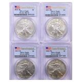 Four (4) 2011-W $1 Silver Eagle F.S. PCGS MS-70