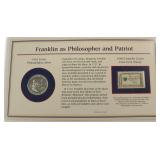 1961 Silver Franklin Half Dollar Display w/ Stamp