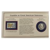 1963 Silver Franklin Half Dollar Display w/ Stamp