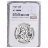 $1620:1959 Franklin Half Dollar NGC MS-66 FBL