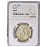 1936-D Texas Centennial Half Dollar NGC MS-68 $11K