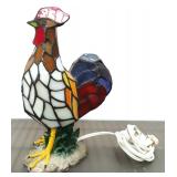 Leaded and Stained Glass Rooster Lamp, 11"H