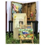 Vtg oil painters box and artist supply lot