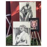 Groff etching and charcoal nude lot