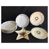 Lenox candy dish, holly plates and bowls