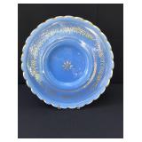 Large round blue gold glass serving platter