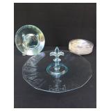 Fleur de Lis Turquoise glass serving mixed lot