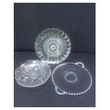 Pressed glass cake and serving lot