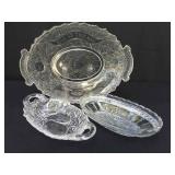 Pressed glass bread platter and serving dishes
