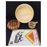 Dansk wooden mixed bowls and Thomas Frank linens