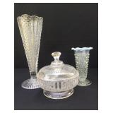 Candy dish and vases, bubble glass