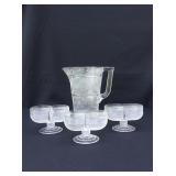 Frosted/etched glass pitcher and dishes