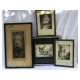 Vintage black white sketches lot