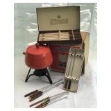 Aluminum fondue set with rosewood forks