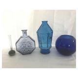 Blue glass vase lot