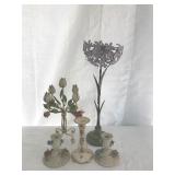 Metal and ceramic floral candleholder lot