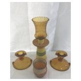 Amber candle holder lot
