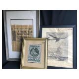 Vintage framed Austrian Stamp, Pan Am, FDR lot