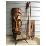 Vintage wooden mask mixed artifact lot