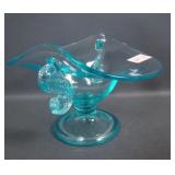 Fenton Aquamarine # 1533A Dolphin 2 Sided Compote