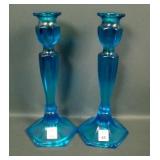 2 Fenton Celeste Blue 349 Colonial Candlesticks