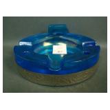Fenton Celeste Blue # 202 Ashtray W/ Metal Band