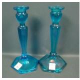 Two Celeste Blue Candlestick Lot