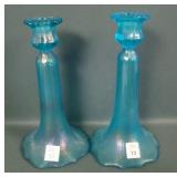 2 U.S. Glass # 310 Blue Candlesticks