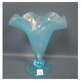 Fenton Aquamarine # 573 Ribbed Optic Ruffled Vase