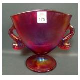 1994 SGS Fenton Red Double Dolphins Fan Vase