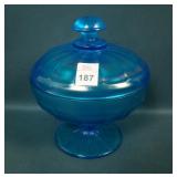 Fenton Celeste Blue Paneled Covered Bon Bon
