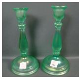 2 Diamond Green Tapered Candlesticks
