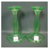 2 Fenton Florent. Green # 249 Portly Candlesticks