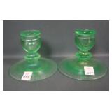 2 Fenton Florent Green # 317 Squatty Candlesticks